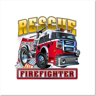 Cartoon Fire Truck Posters and Art